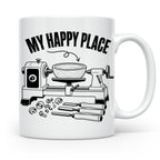 Drechsler Tasse My Happy Place Spruch Geschenk für Holzdrehe – Weiß [farbe:weiß]