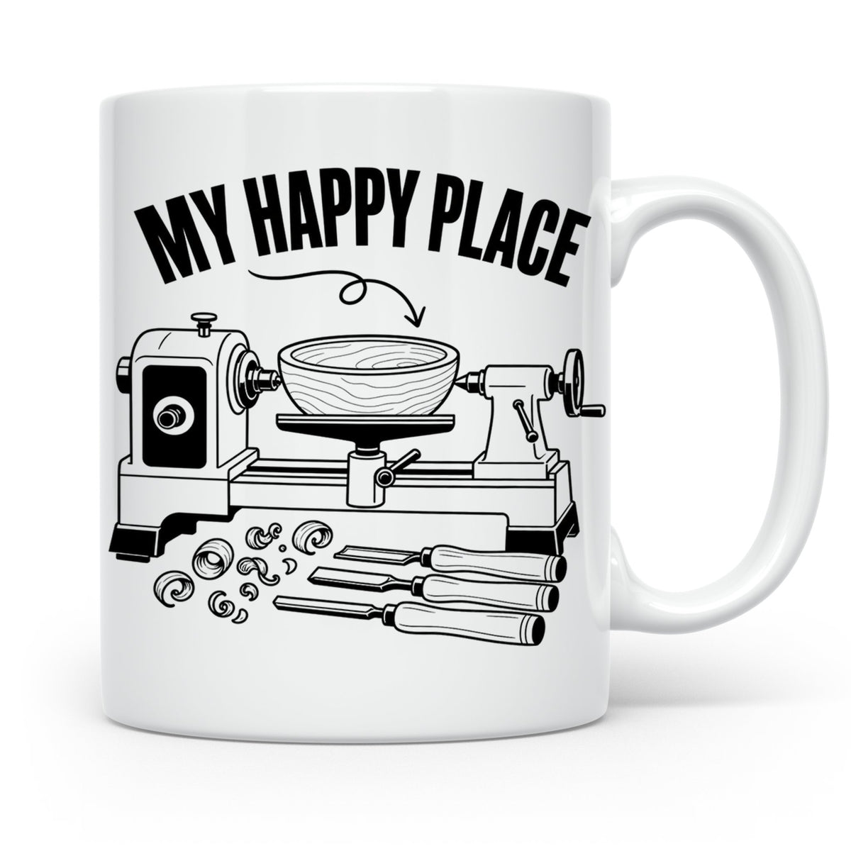 Drechsler Tasse My Happy Place Spruch Geschenk für Holzdrehe – Weiß [farbe:weiß]