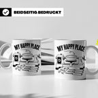 Drechsler Tasse My Happy Place Spruch Geschenk für Holzdrehe – Weiß [farbe:weiß]