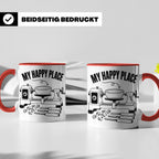 Drechsler Tasse My Happy Place Spruch Geschenk für Holzdrehe – Rot [farbe:rot]