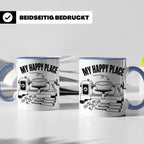 Drechsler Tasse My Happy Place Spruch Geschenk für Holzdrehe – Blau [farbe:blau]