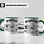 Drechsler Tasse My Happy Place Spruch Geschenk für Holzdrehe – Grün [farbe:grün]