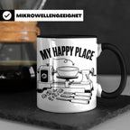 Drechsler Tasse My Happy Place Spruch Geschenk für Holzdrehe – Schwarz [farbe:schwarz]