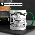 Drechsler Tasse My Happy Place Spruch Geschenk für Holzdrehe – Grün [farbe:grün]