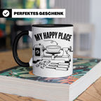 Drechsler Tasse My Happy Place Spruch Geschenk für Holzdrehe – Schwarz [farbe:schwarz]