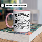 Drechsler Tasse My Happy Place Spruch Geschenk für Holzdrehe – Rosa [farbe:rosa]