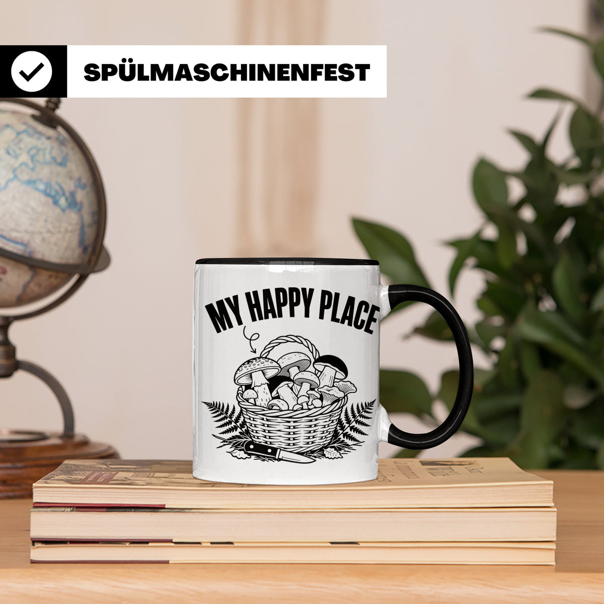 Pilzsammler Tasse My Happy Place Geschenk für Pilzsucher & M – Schwarz [farbe:schwarz]