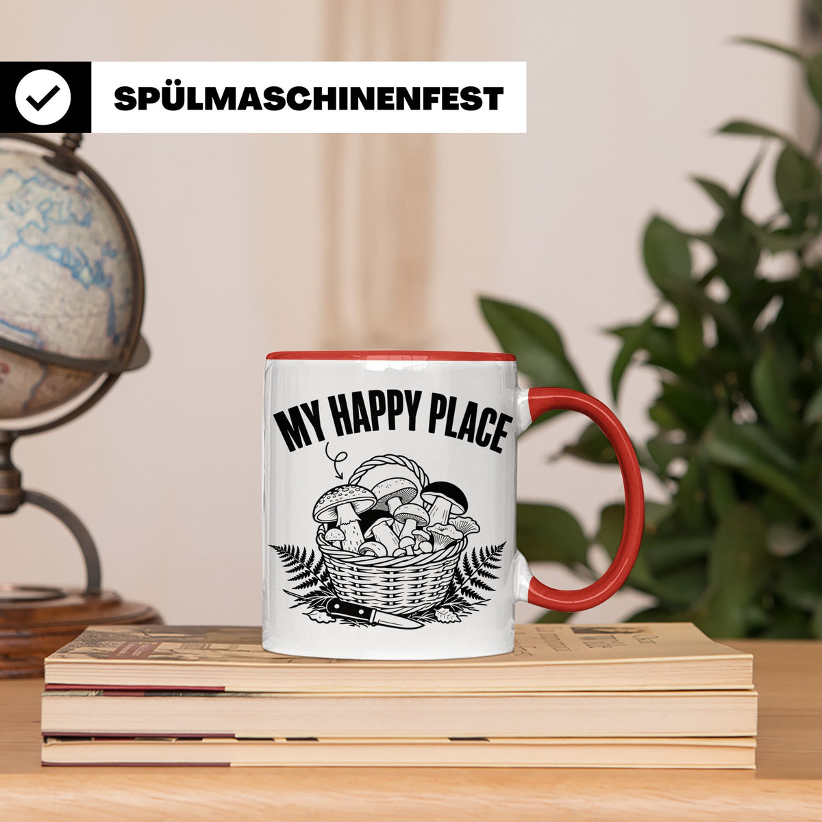 Pilzsammler Tasse My Happy Place Geschenk für Pilzsucher & M – Rot [farbe:rot]