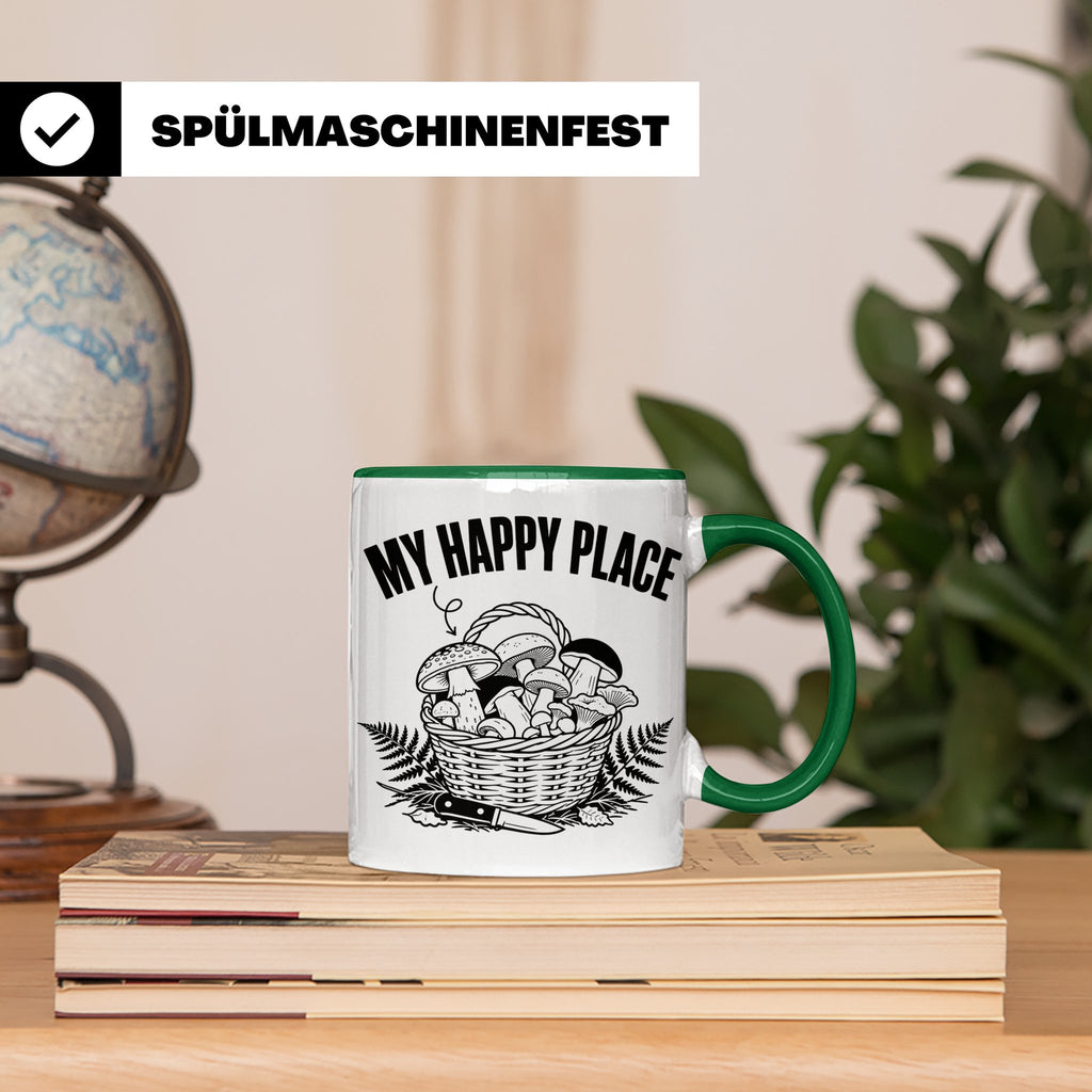 Pilzsammler Tasse My Happy Place Geschenk für Pilzsucher & M – Grün [farbe:grün]