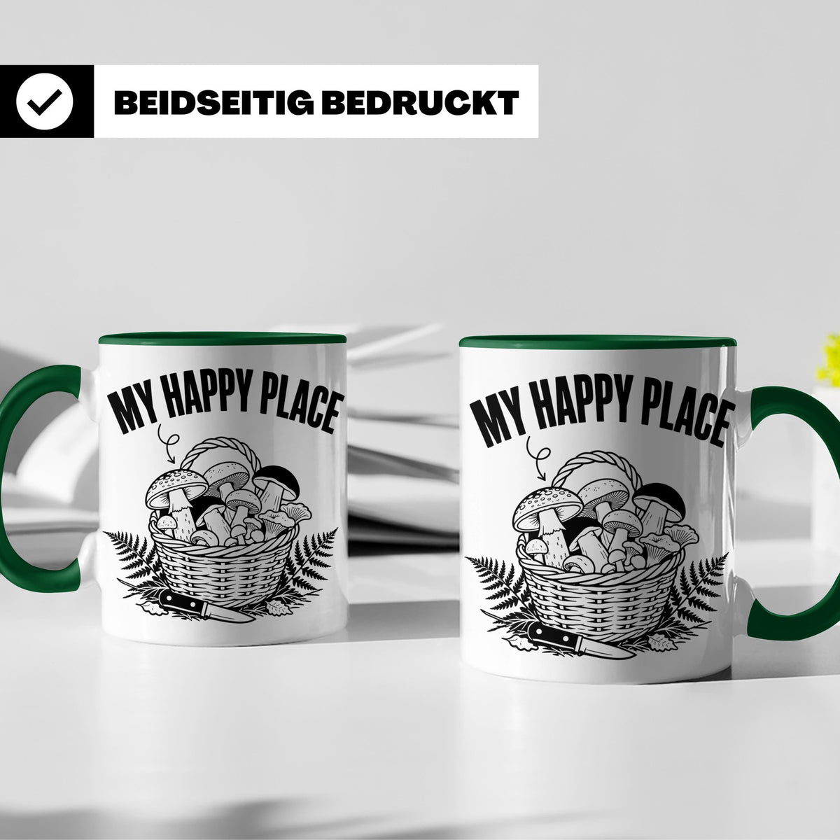 Pilzsammler Tasse My Happy Place Geschenk für Pilzsucher & M – Grün [farbe:grün]