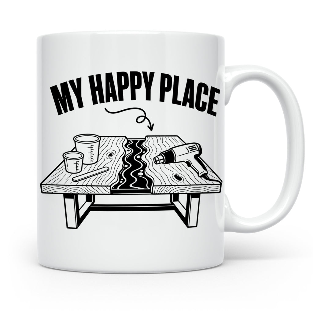Epoxidharz Tasse My Happy Place Spruch Holzarbeiten River Ta – Weiß [farbe:weiß]