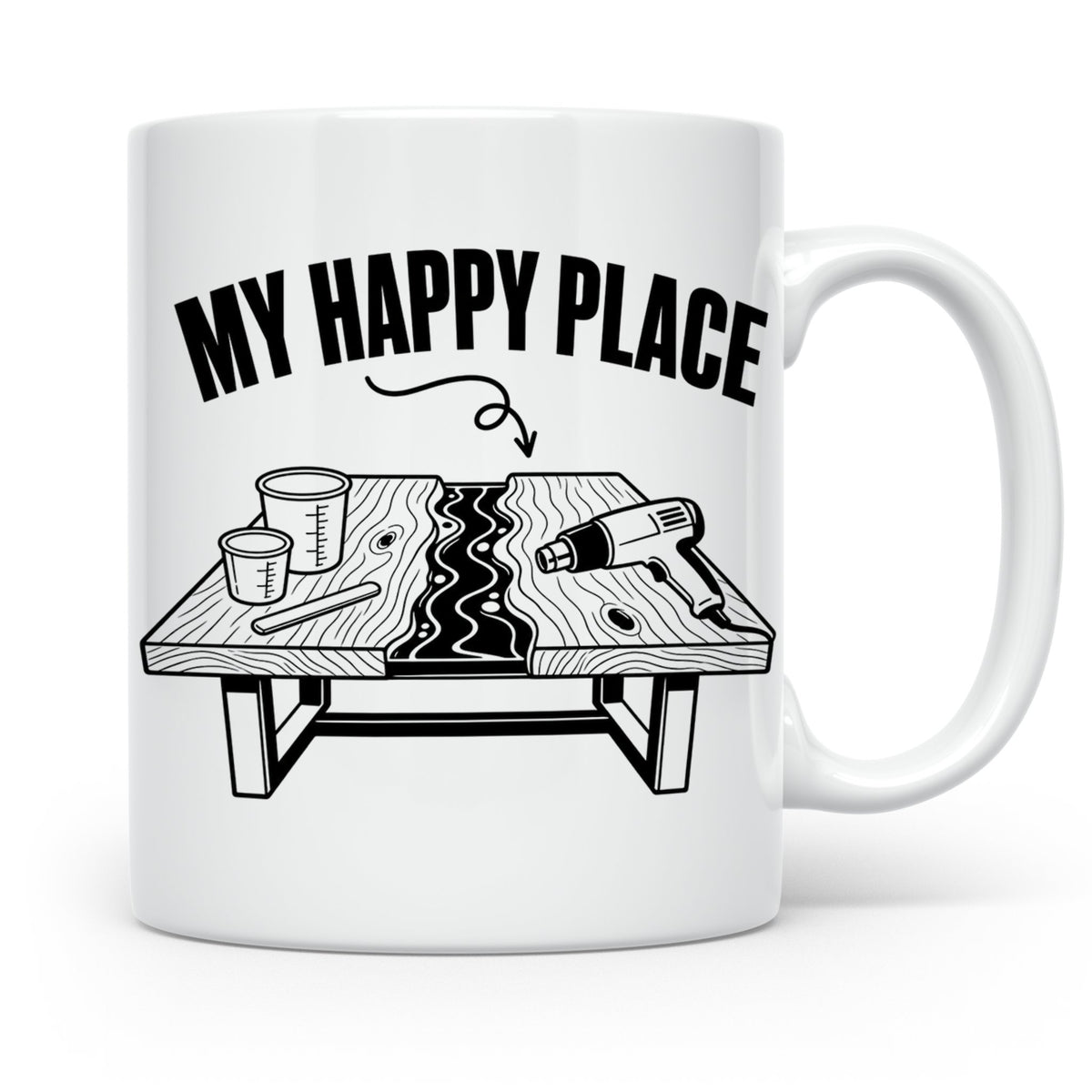 Epoxidharz Tasse My Happy Place Spruch Holzarbeiten River Ta – Weiß [farbe:weiß]