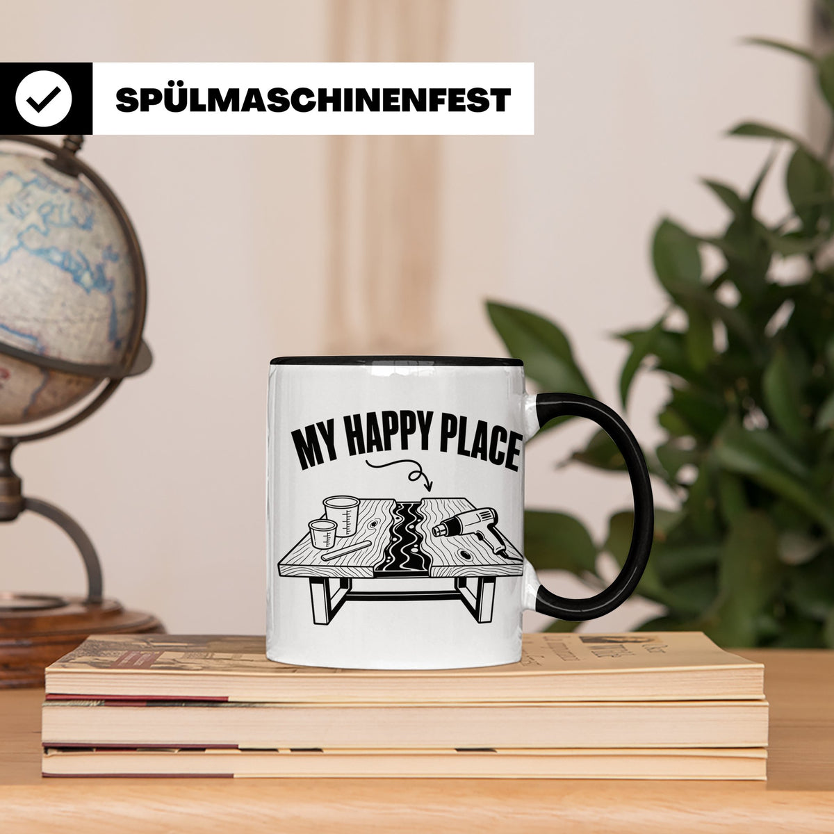Epoxidharz Tasse My Happy Place Spruch Holzarbeiten River Ta – Schwarz [farbe:schwarz]