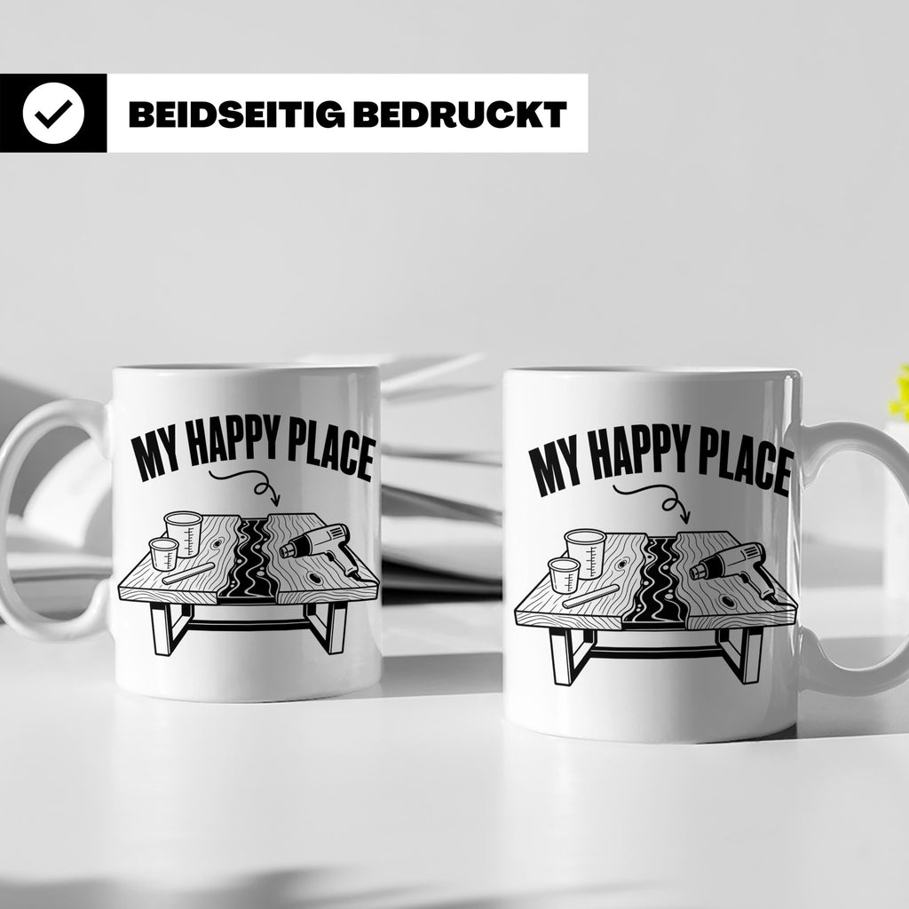 Epoxidharz Tasse My Happy Place Spruch Holzarbeiten River Ta – Weiß [farbe:weiß]