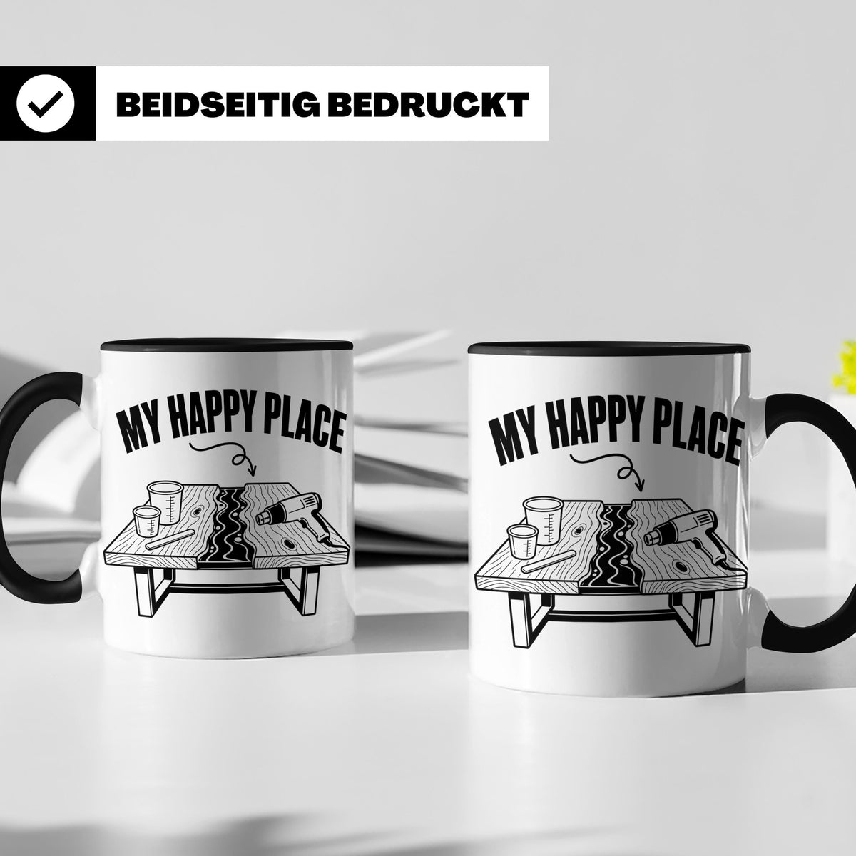Epoxidharz Tasse My Happy Place Spruch Holzarbeiten River Ta – Schwarz [farbe:schwarz]