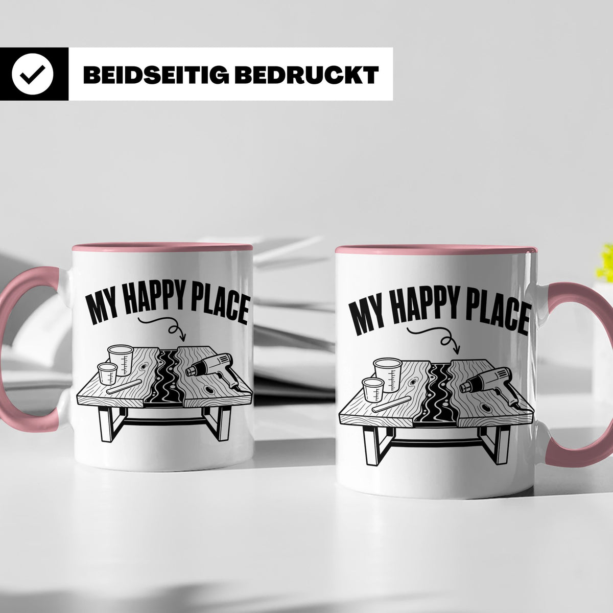 Epoxidharz Tasse My Happy Place Spruch Holzarbeiten River Ta – Rosa [farbe:rosa]