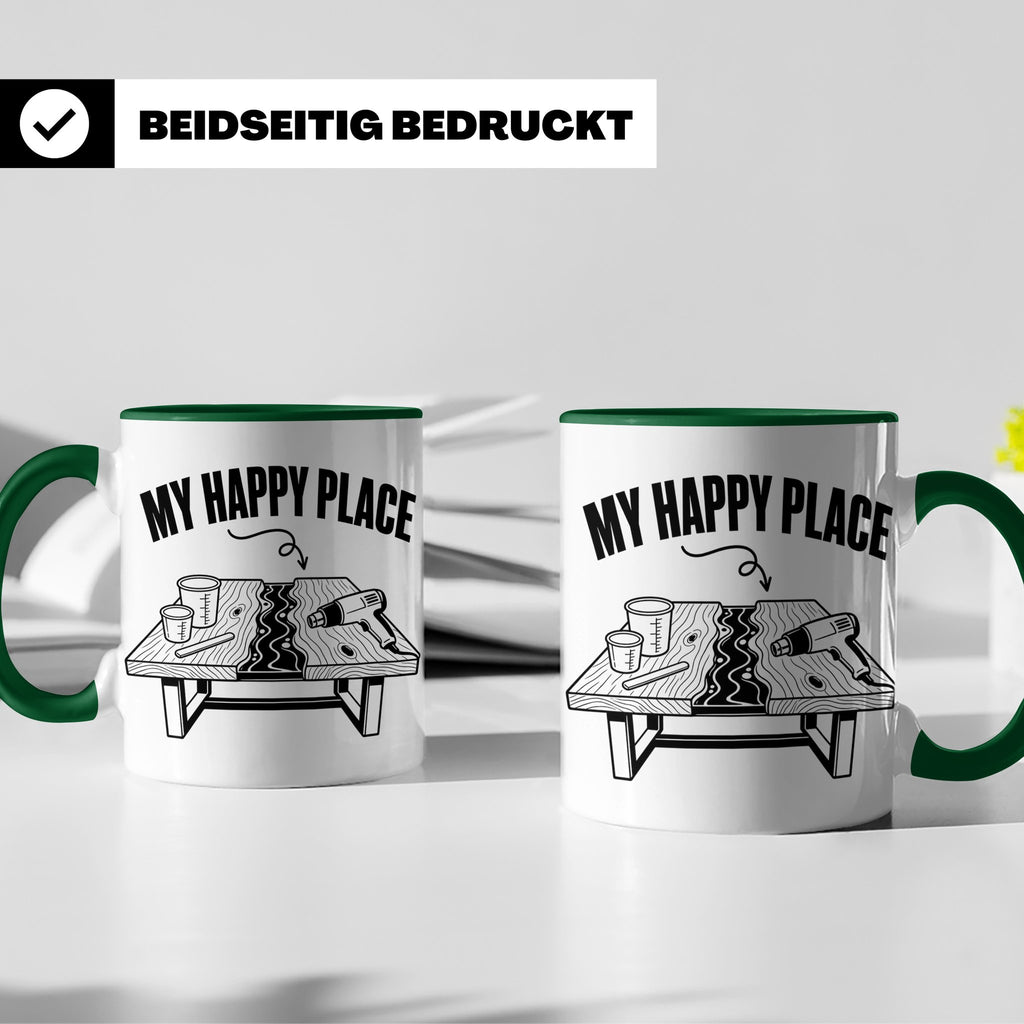 Epoxidharz Tasse My Happy Place Spruch Holzarbeiten River Ta – Grün [farbe:grün]