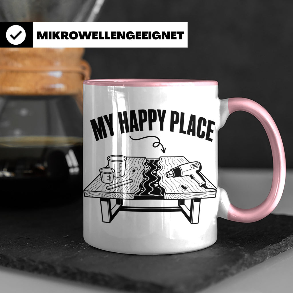 Epoxidharz Tasse My Happy Place Spruch Holzarbeiten River Ta – Rosa [farbe:rosa]
