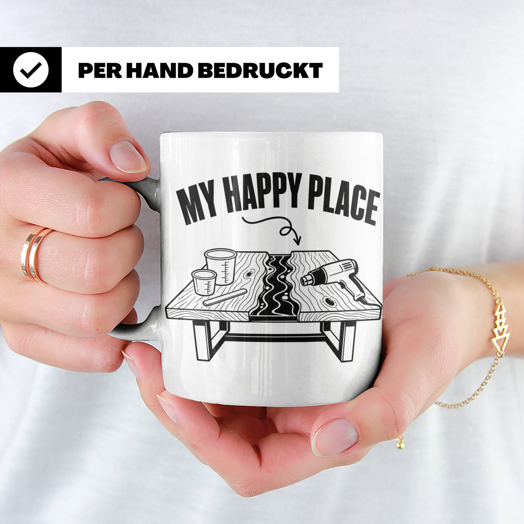 Epoxidharz Tasse My Happy Place Spruch Holzarbeiten River Ta – Weiß [farbe:weiß]