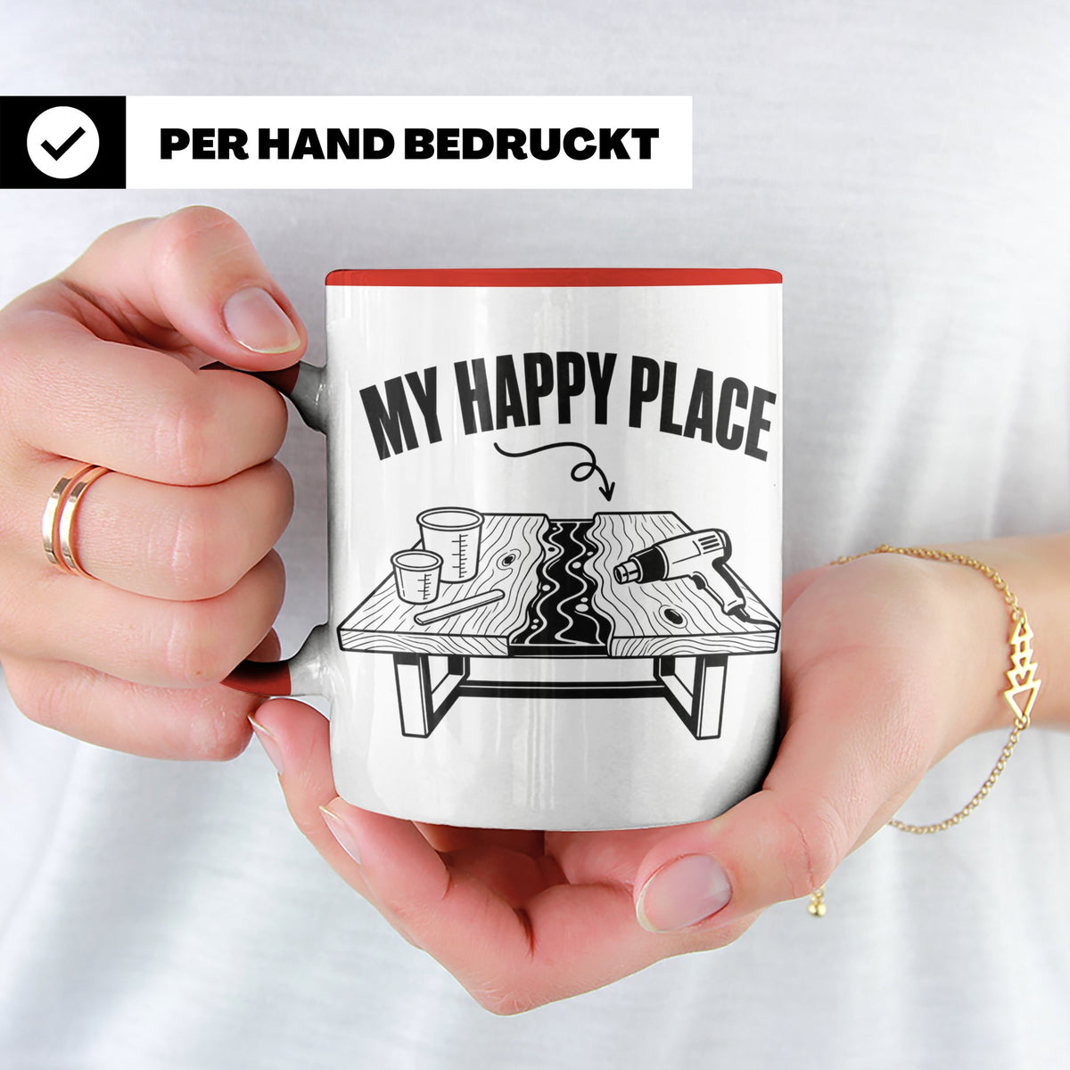 Epoxidharz Tasse My Happy Place Spruch Holzarbeiten River Ta – Rot [farbe:rot]