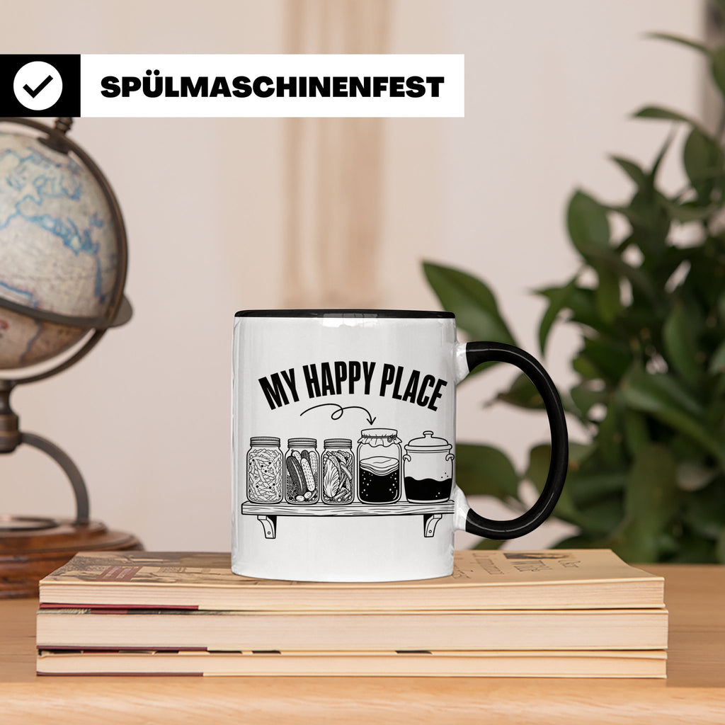 Fermentation Tasse My Happy Place, Geschenkidee für Fermenti – Schwarz [farbe:schwarz]