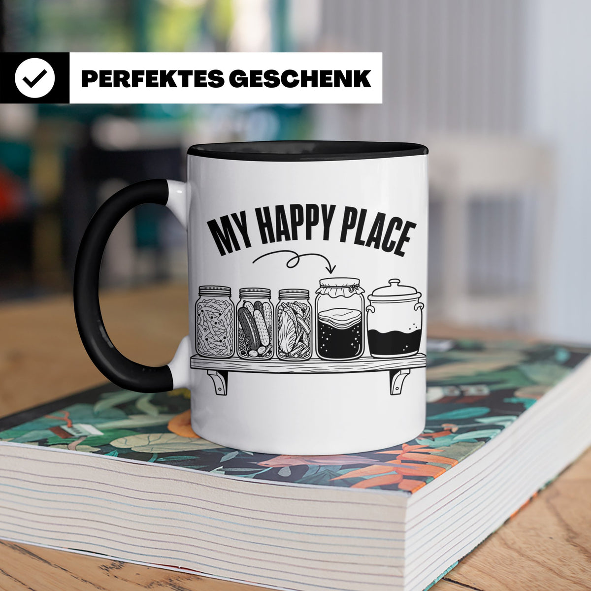 Fermentation Tasse My Happy Place, Geschenkidee für Fermenti – Schwarz [farbe:schwarz]