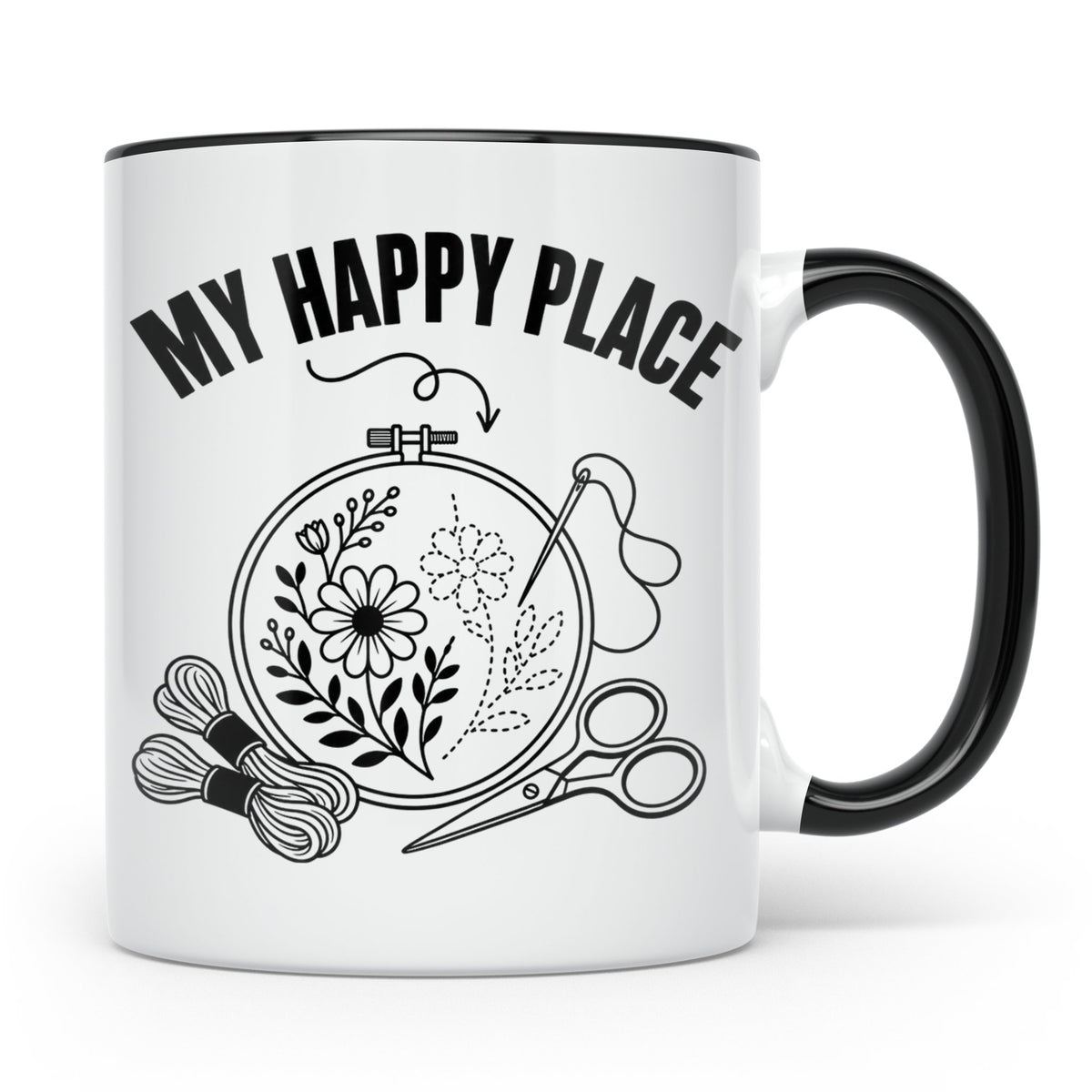 Sticken Tasse My Happy Place Geschenkidee für Stickerin, Näh – Schwarz [farbe:schwarz]