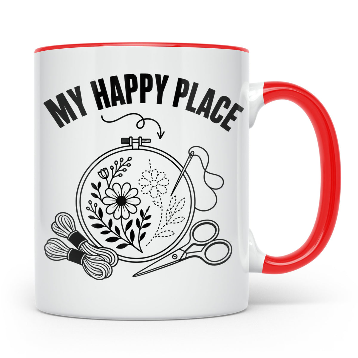 Sticken Tasse My Happy Place Geschenkidee für Stickerin, Näh – Rot [farbe:rot]