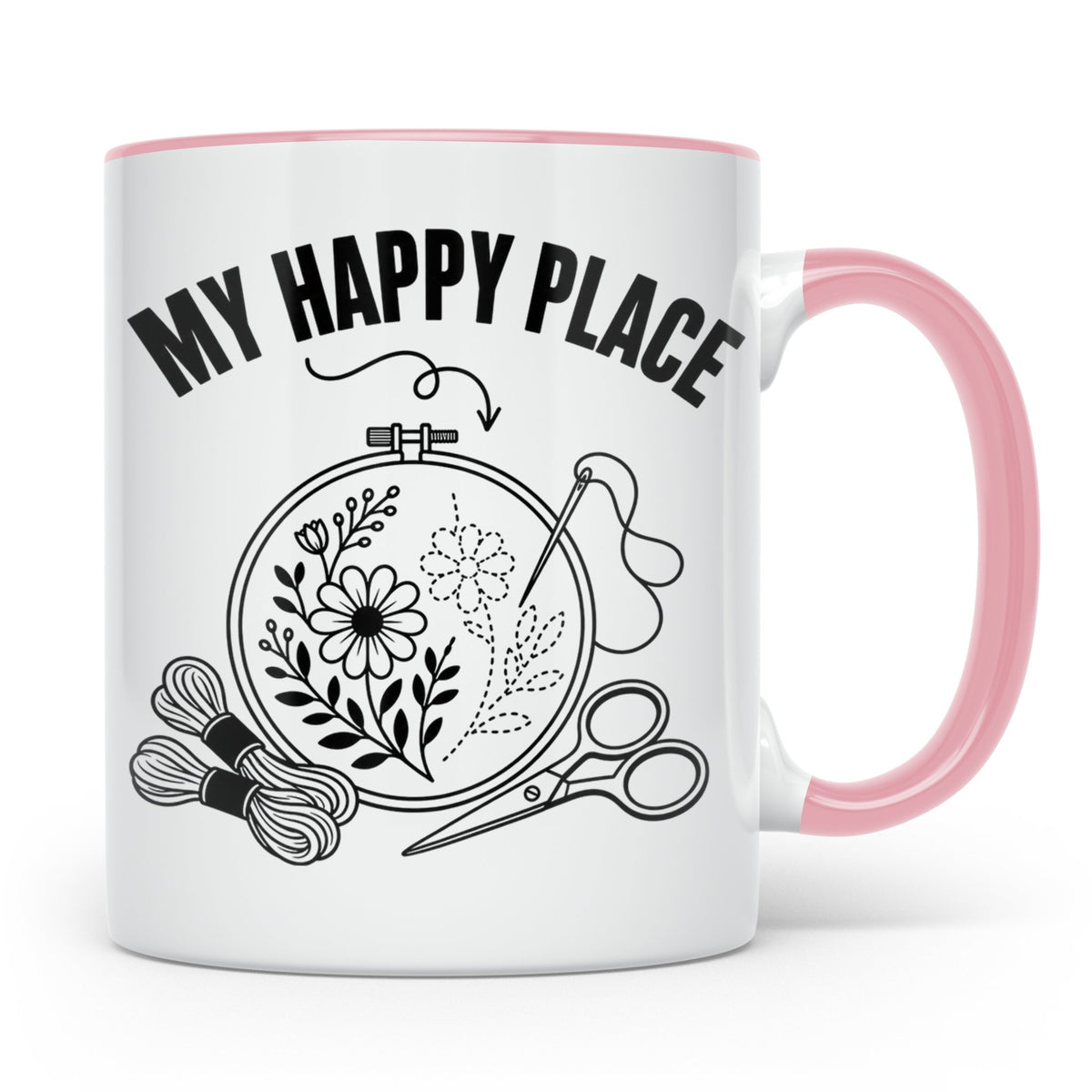 Sticken Tasse My Happy Place Geschenkidee für Stickerin, Näh – Rosa [farbe:rosa]