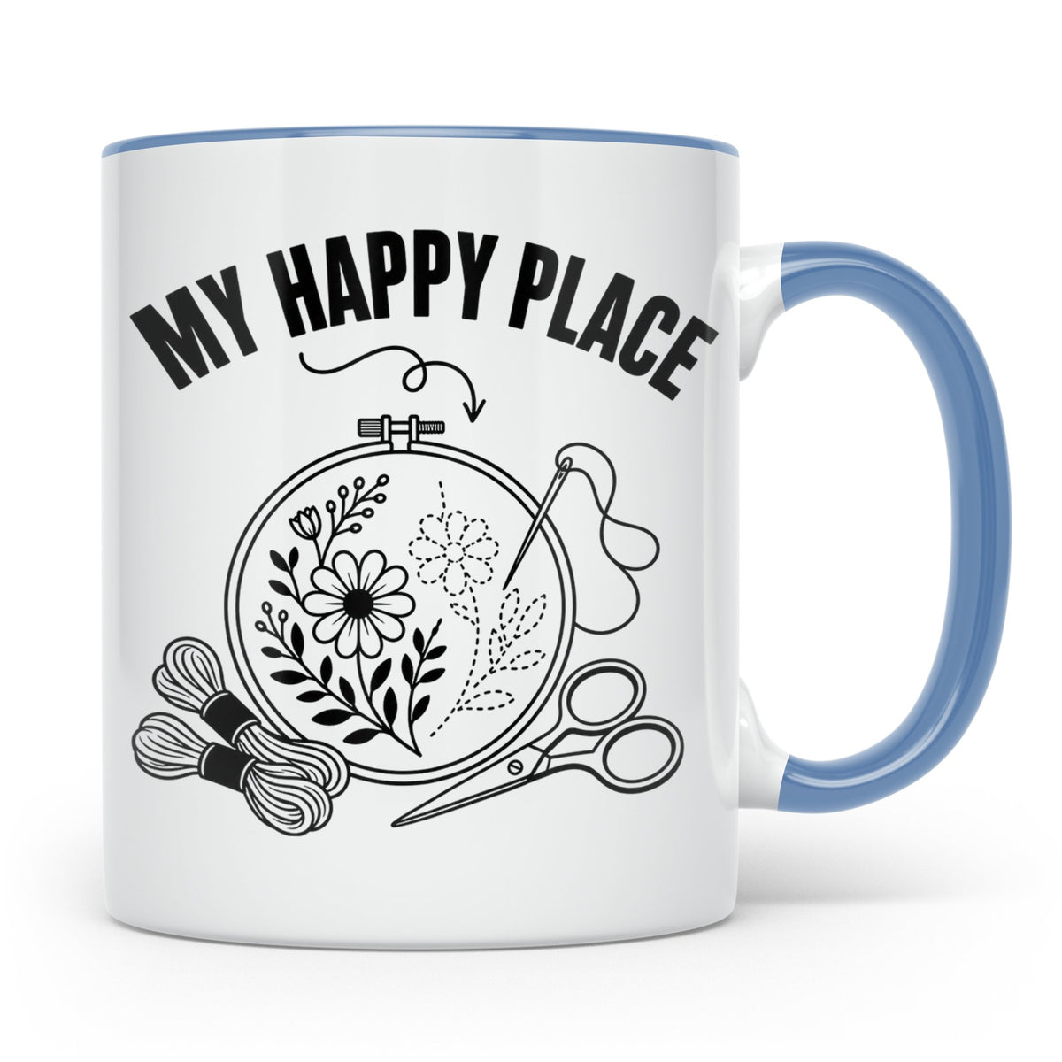 Sticken Tasse My Happy Place Geschenkidee für Stickerin, Näh – Blau [farbe:blau]