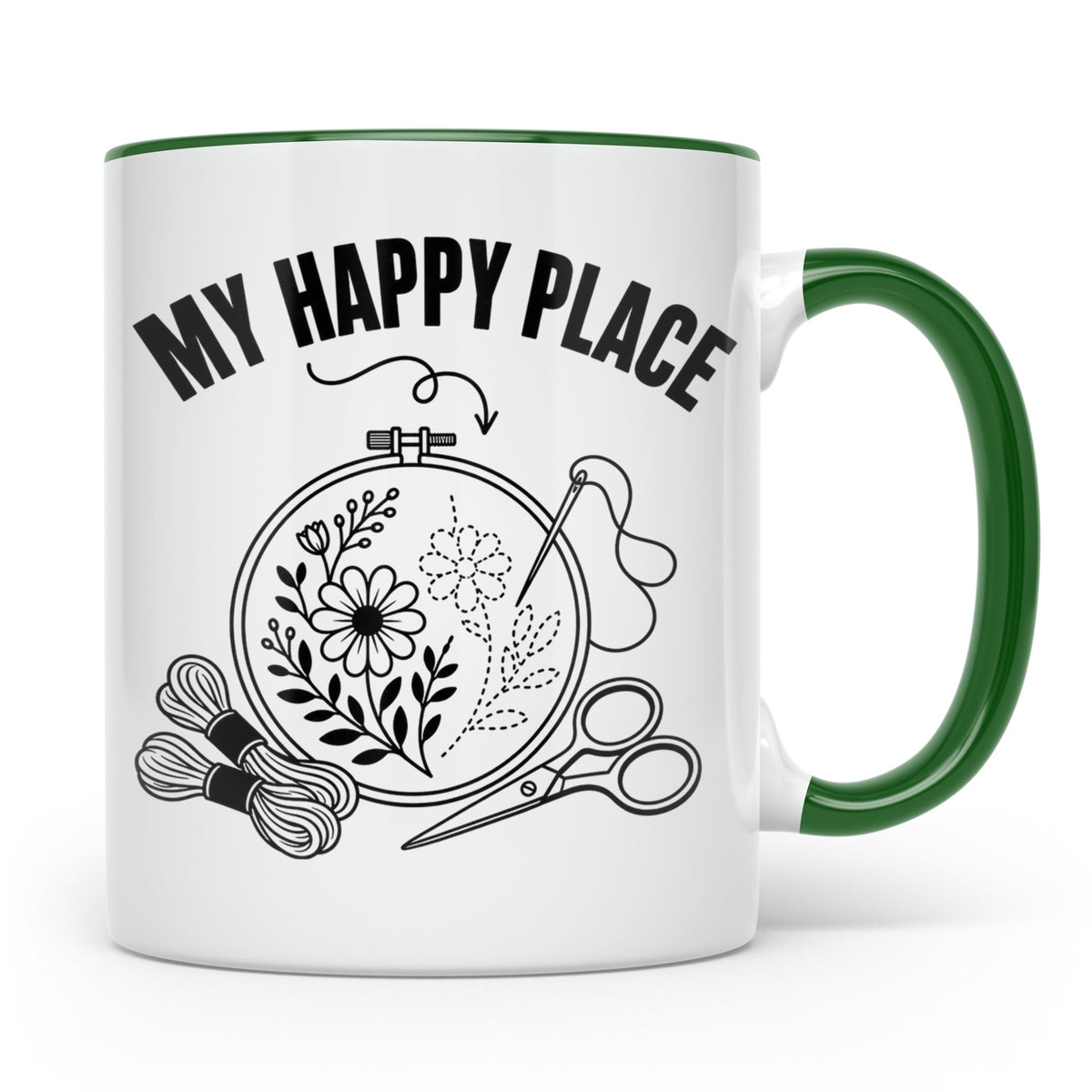 Sticken Tasse My Happy Place Geschenkidee für Stickerin, Näh – Grün [farbe:grün]