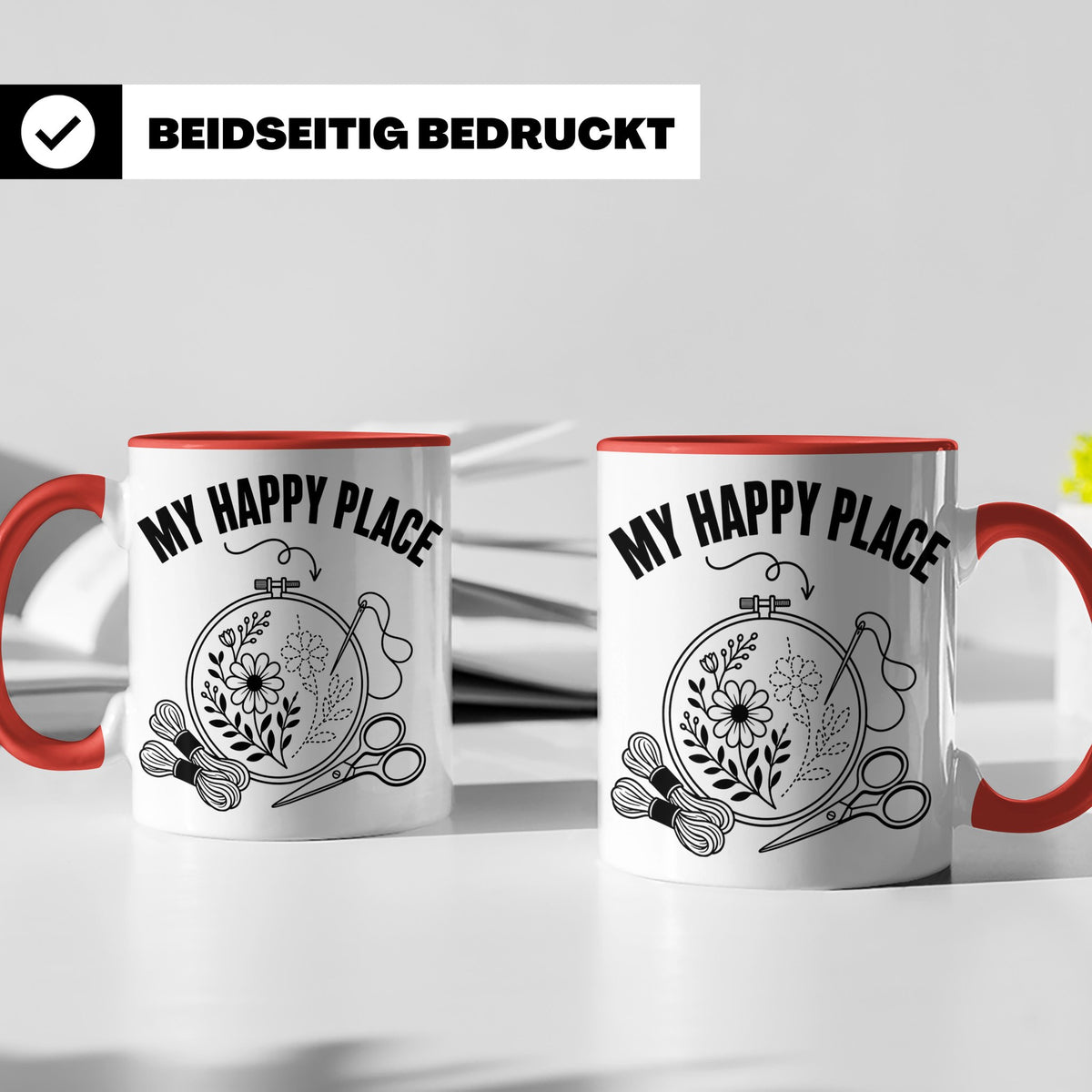 Sticken Tasse My Happy Place Geschenkidee für Stickerin, Näh – Rot [farbe:rot]