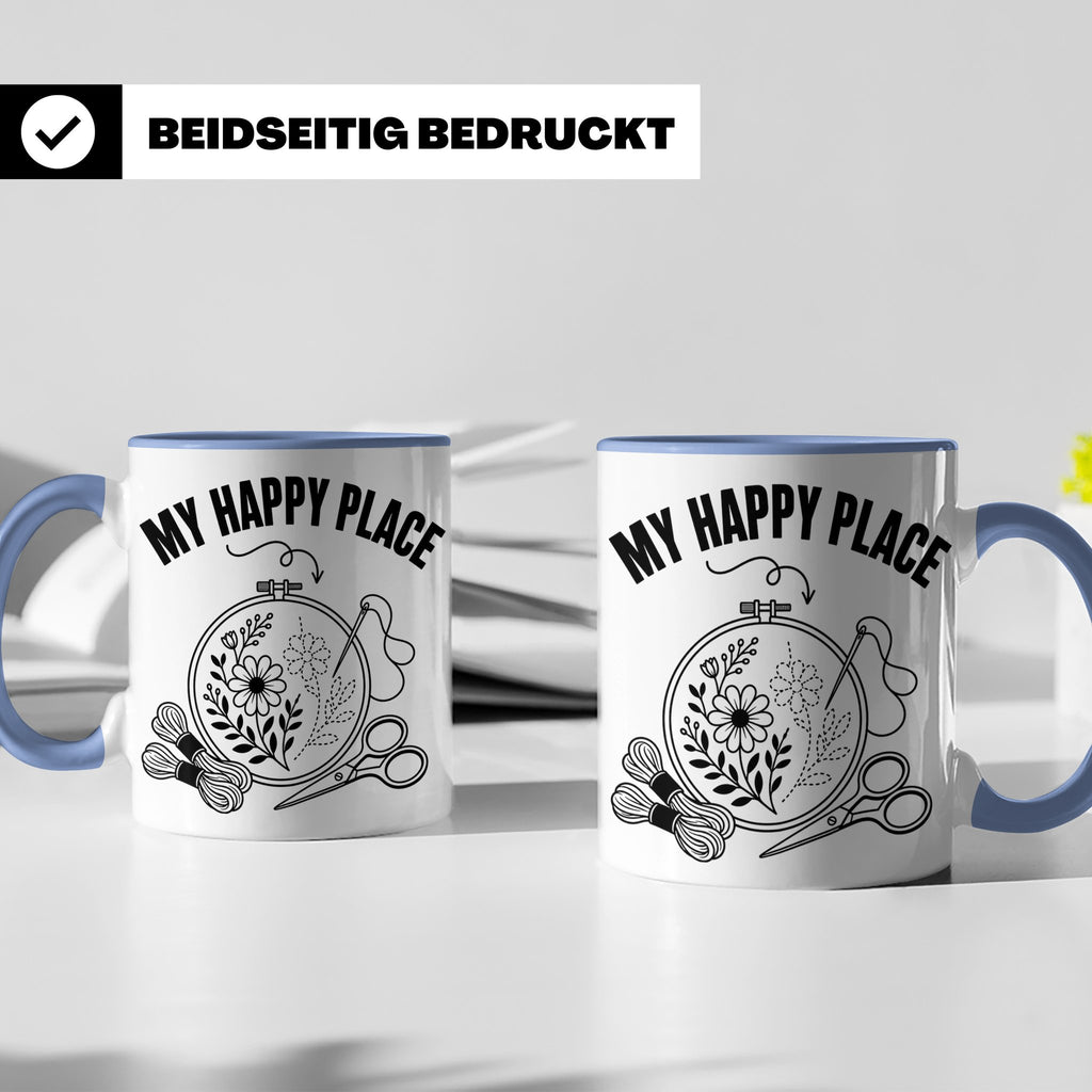 Sticken Tasse My Happy Place Geschenkidee für Stickerin, Näh – Blau [farbe:blau]