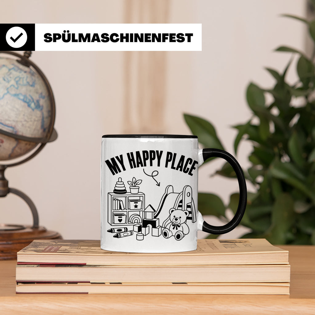 Erzieherin Tasse My Happy Place Spruch Geschenkidee für Tage – Schwarz [farbe:schwarz]