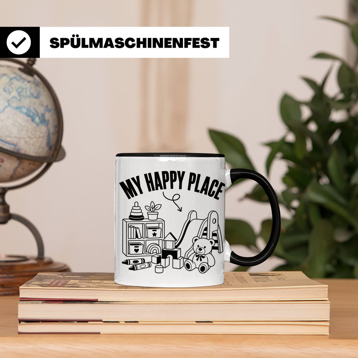Erzieherin Tasse My Happy Place Spruch Geschenkidee für Tage – Schwarz [farbe:schwarz]