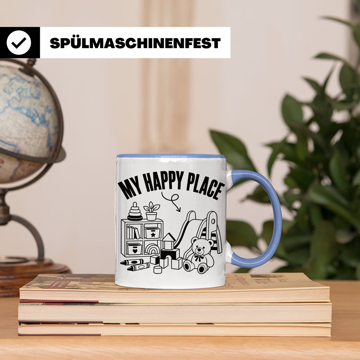 Erzieherin Tasse My Happy Place Spruch Geschenkidee für Tage – Blau [farbe:blau]