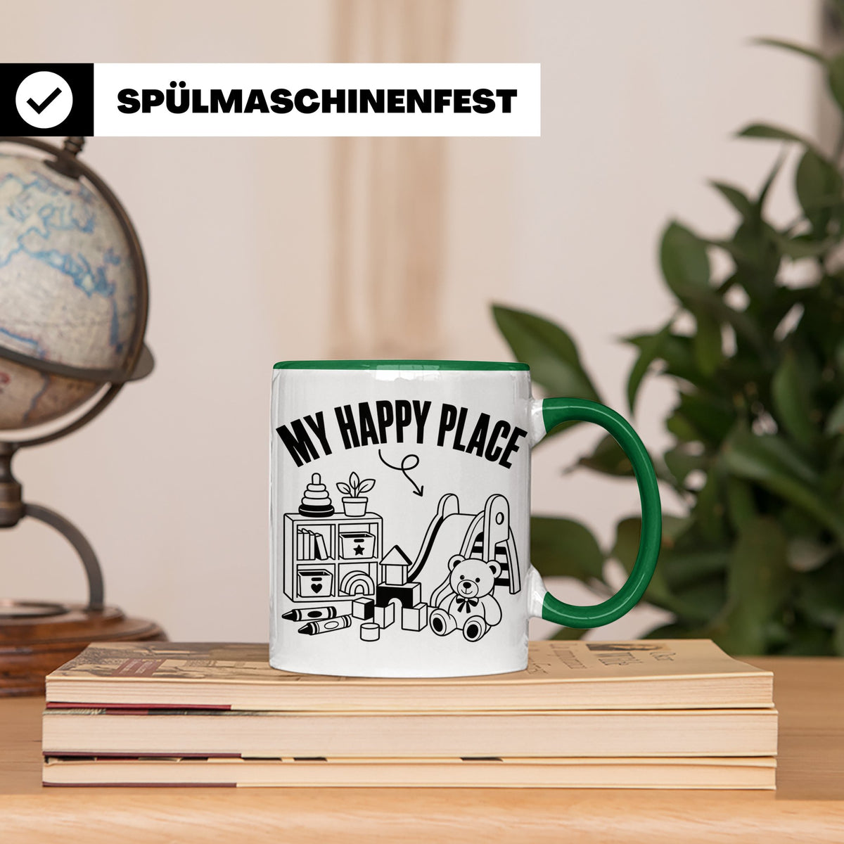 Erzieherin Tasse My Happy Place Spruch Geschenkidee für Tage – Grün [farbe:grün]
