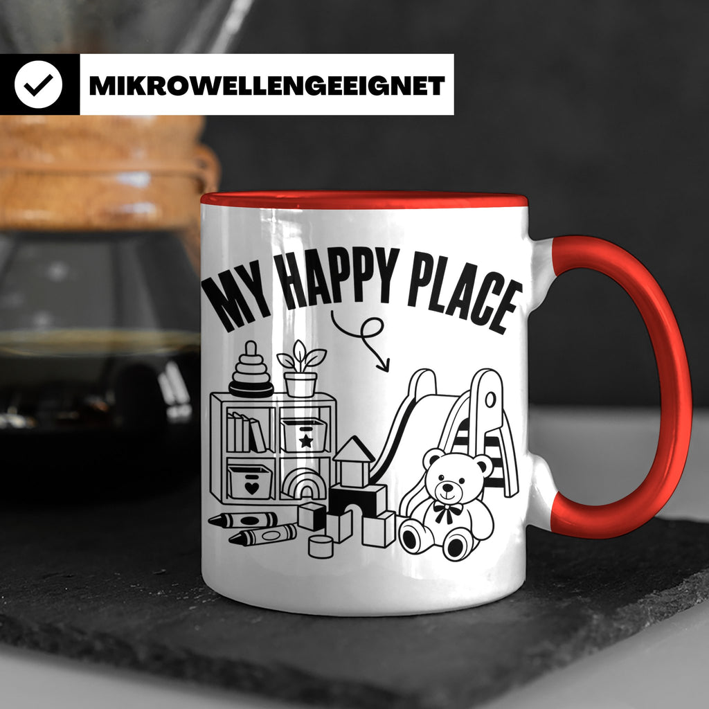 Erzieherin Tasse My Happy Place Spruch Geschenkidee für Tage – Rot [farbe:rot]