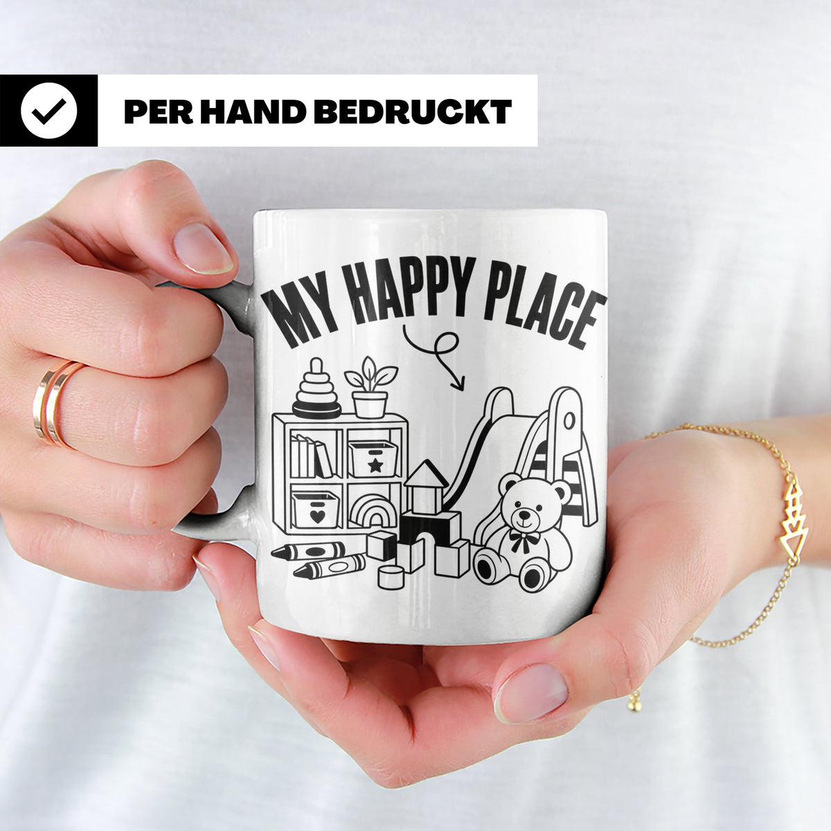 Erzieherin Tasse My Happy Place Spruch Geschenkidee für Tage – Weiß [farbe:weiß]