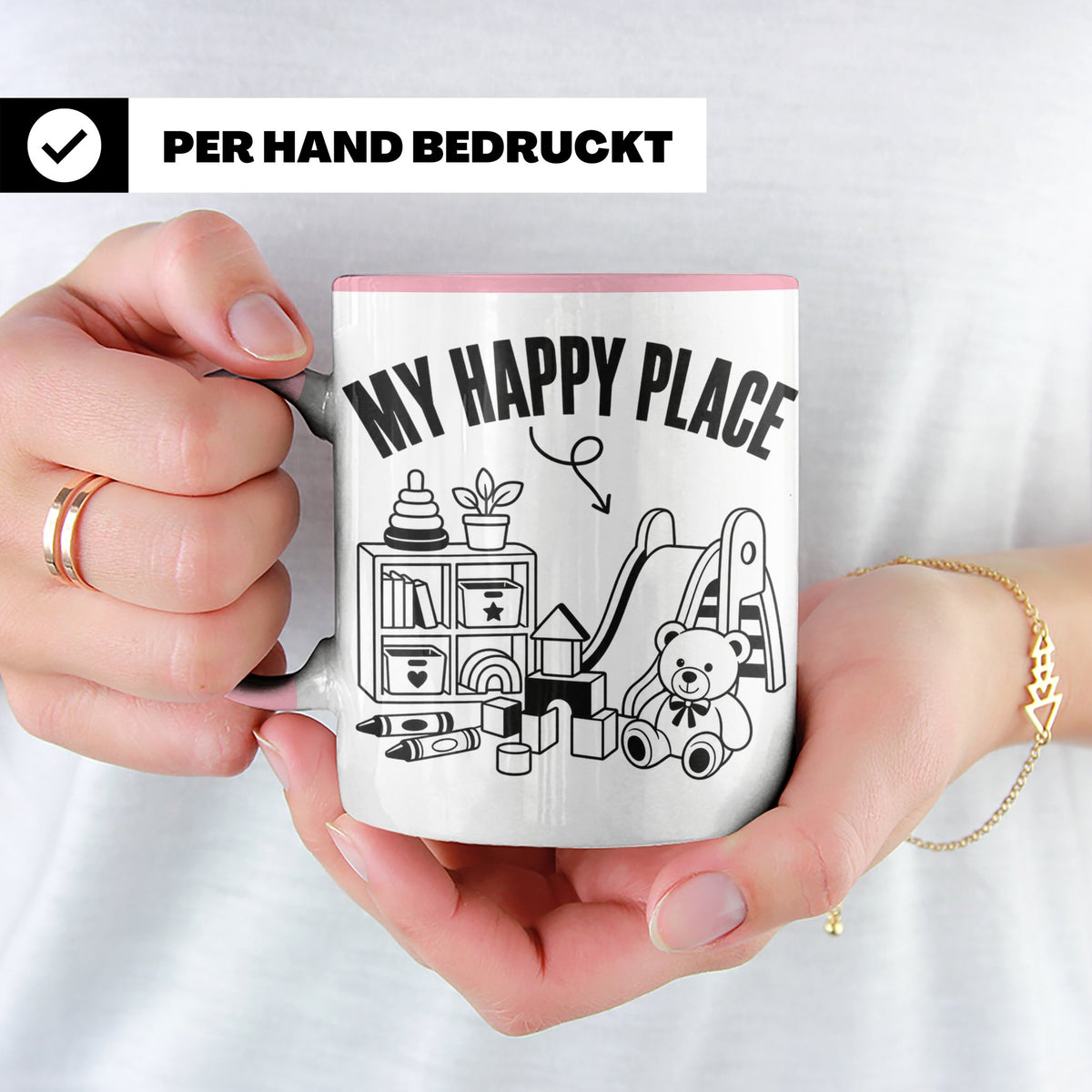 Erzieherin Tasse My Happy Place Spruch Geschenkidee für Tage – Rosa [farbe:rosa]