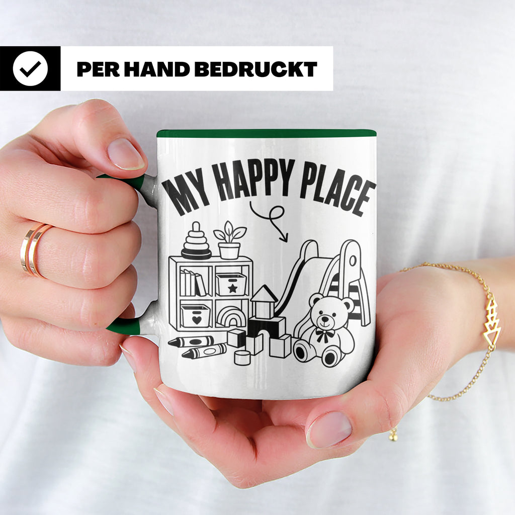 Erzieherin Tasse My Happy Place Spruch Geschenkidee für Tage – Grün [farbe:grün]