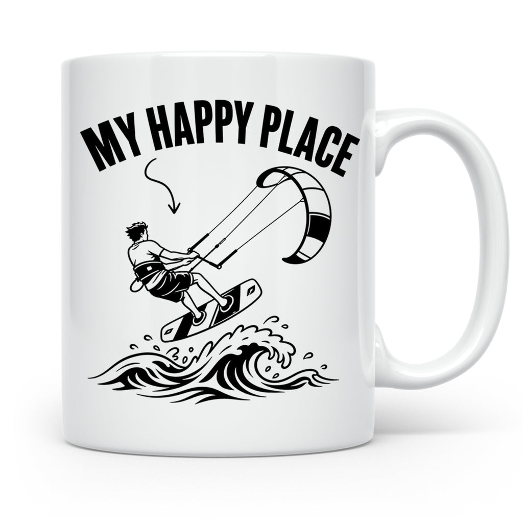 Kitesurfen Tasse My Happy Place Lustiger Kitesurfer Spruch K – Weiß [farbe:weiß]