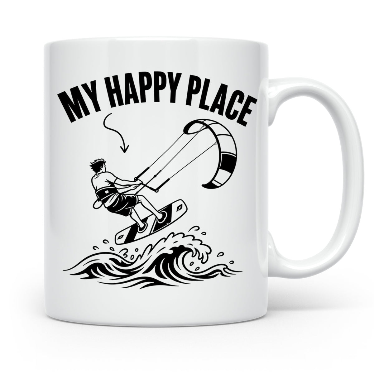Kitesurfen Tasse My Happy Place Lustiger Kitesurfer Spruch K – Weiß [farbe:weiß]