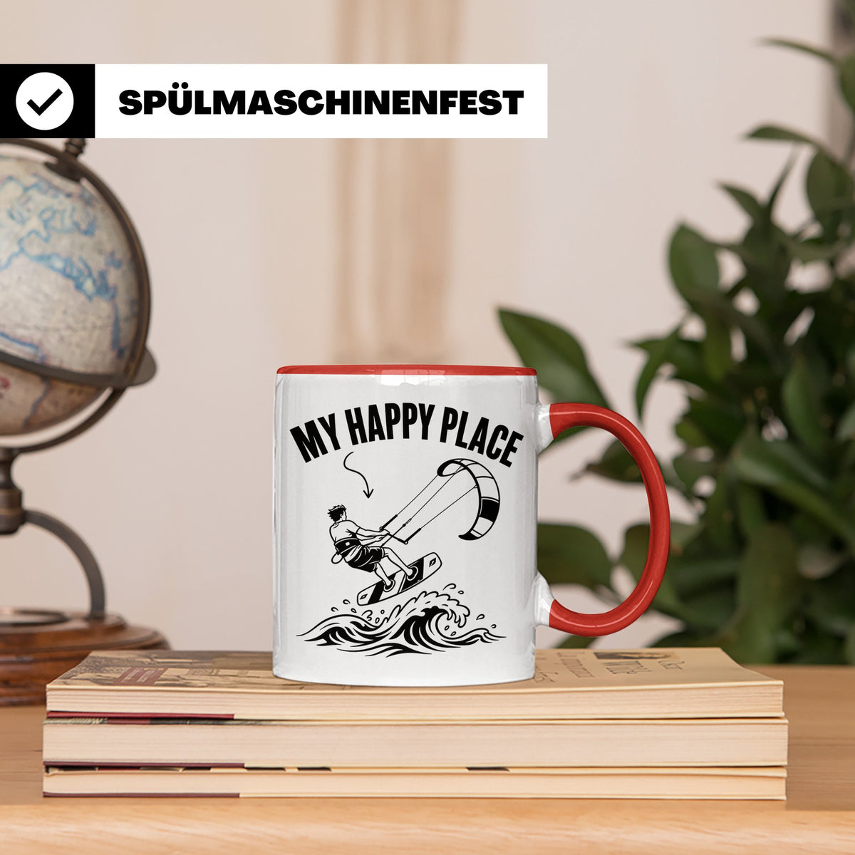 Kitesurfen Tasse My Happy Place Lustiger Kitesurfer Spruch K – Rot [farbe:rot]