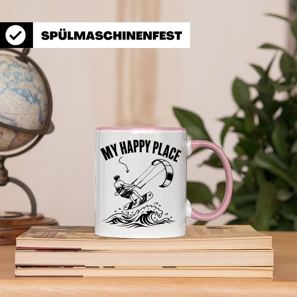 Kitesurfen Tasse My Happy Place Lustiger Kitesurfer Spruch K – Rosa [farbe:rosa]