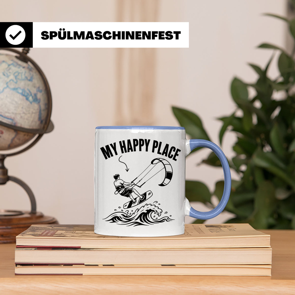 Kitesurfen Tasse My Happy Place Lustiger Kitesurfer Spruch K – Blau [farbe:blau]