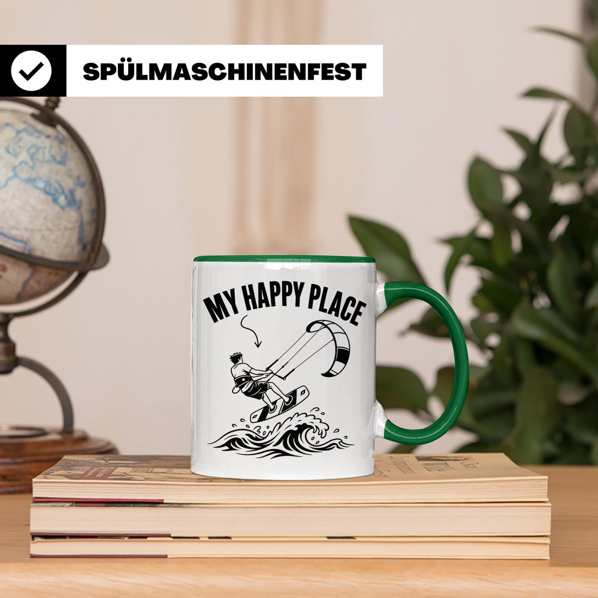 Kitesurfen Tasse My Happy Place Lustiger Kitesurfer Spruch K – Grün [farbe:grün]