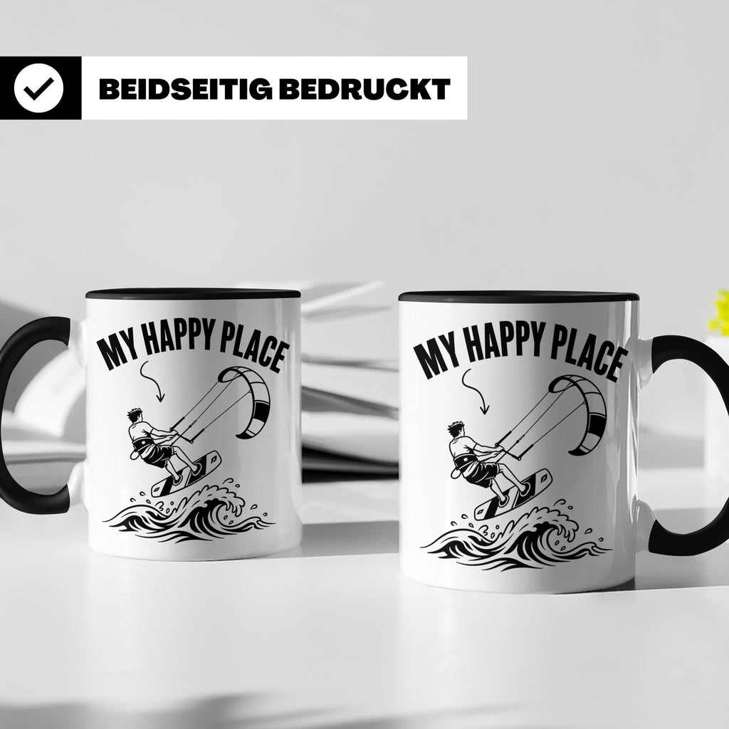 Kitesurfen Tasse My Happy Place Lustiger Kitesurfer Spruch K – Schwarz [farbe:schwarz]