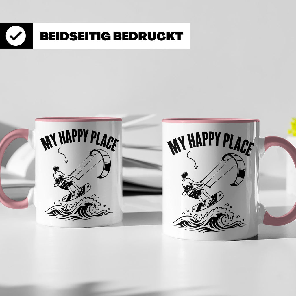 Kitesurfen Tasse My Happy Place Lustiger Kitesurfer Spruch K – Rosa [farbe:rosa]
