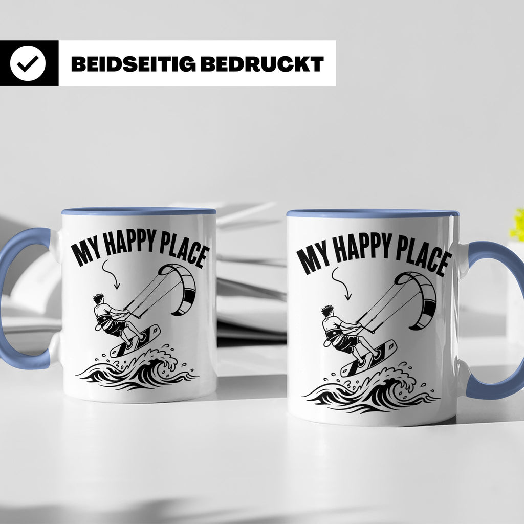 Kitesurfen Tasse My Happy Place Lustiger Kitesurfer Spruch K – Blau [farbe:blau]